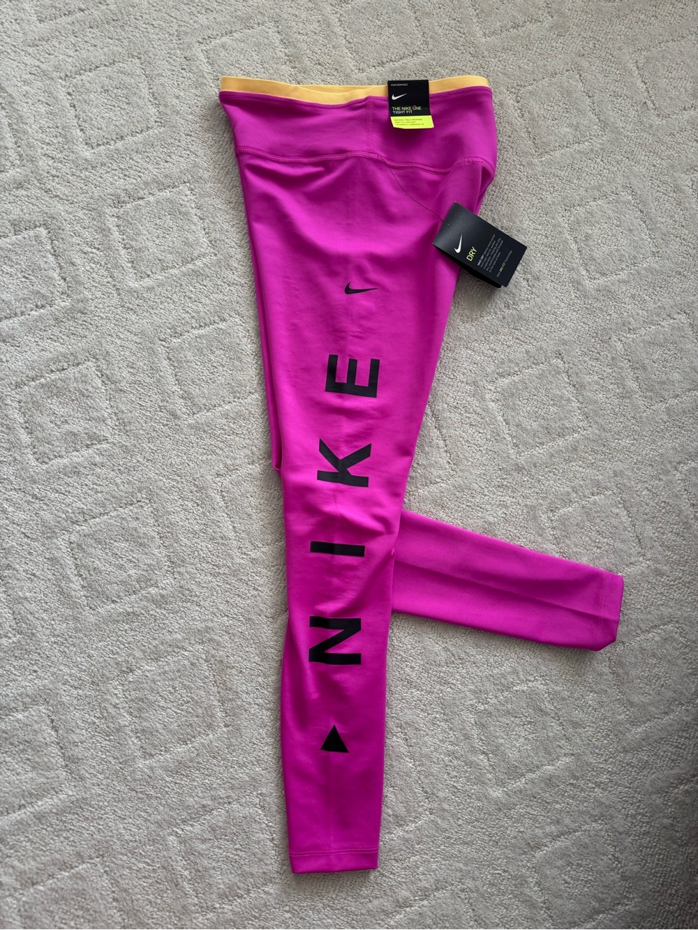 Nike Fuchsia Leggings with Yellow Waistband